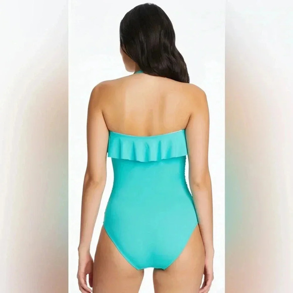 BLEU ROD BEATTIE KORE RUFFLED BANDEAU ONE PIECE SWIMSUIT SIZE 10 - Picture 3 of 8